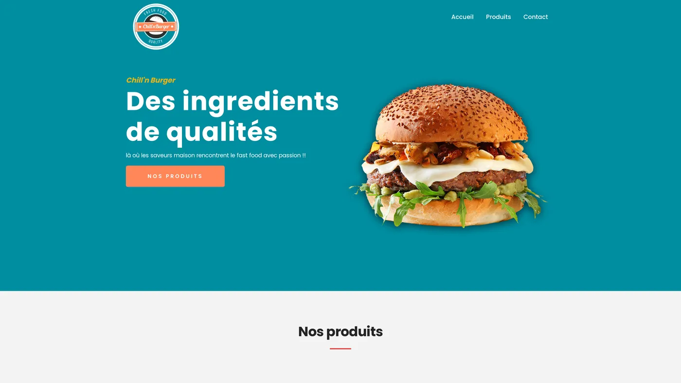 Aperçu du site Chill'n Burger, réalisé par Vinaly